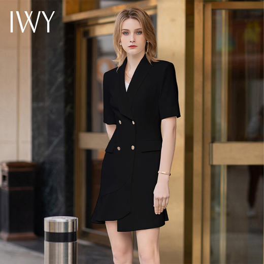 IWY/黑色商务气质职业连衣裙夏季短袖女士时尚设计修身裙子工作服Q11255 商品图0