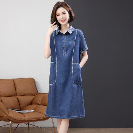 时尚气质，翻领收腰显瘦休闲舒适牛仔连衣裙HR-LYSX2678 商品图3