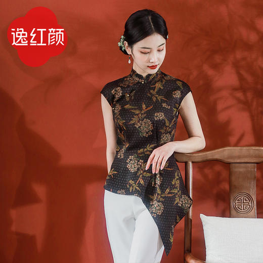 逸红颜 《晚波》香云纱复古透气女上衣 商品图0