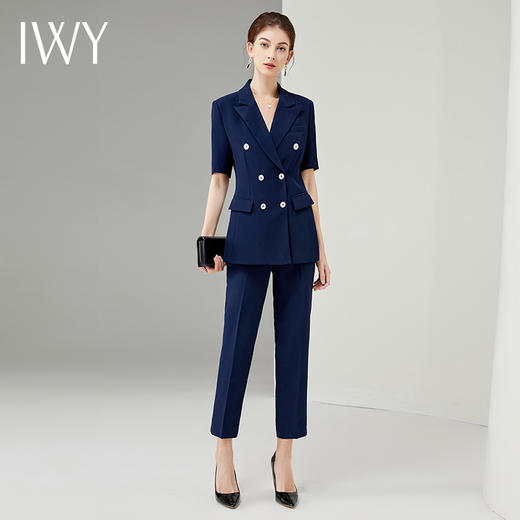 IWY/正装藏青色西装套装女职业装短袖商务气质时尚面试上班工作服CP13215 商品图1