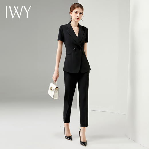 IWY/职业套装女夏季西服时尚黑色正装薄款短袖西装气质售楼部工作服C10220+P10409 商品图1