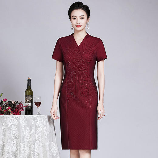 新款重工订钻高贵洋气连衣裙中年过膝裙子显瘦大码喜妈妈礼服DY-Q5836 商品图5