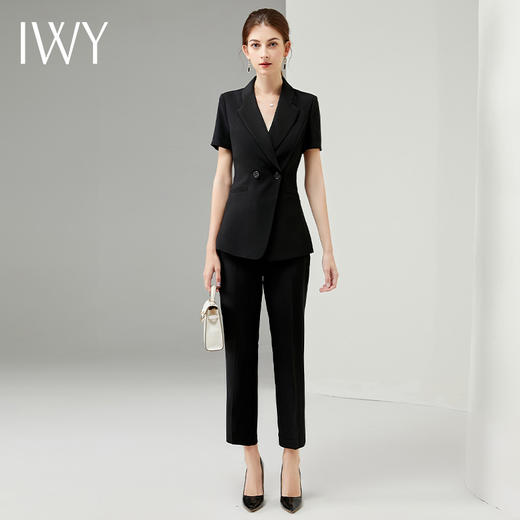 IWY/职业套装女夏季西服时尚黑色正装薄款短袖西装气质售楼部工作服C10220+P10409 商品图2