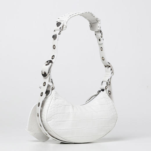 BALENCIAGA 巴黎世家 女士 LE CAGOLE系列 小牛皮鳄鱼纹斜挎单肩包 白色 671309 23EBY 9016 商品图1