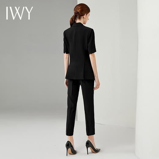 IWY/黑色职业套装女夏季西服OL正装薄款短袖气质双排扣售楼部工服C11231+P10409 商品图3