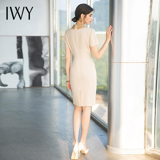 IWY/杏色短袖正装连衣裙女士夏季主持人名媛气质职业套装美容院工作服 Q708 商品图3