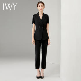 IWY/职业套装女夏季西服时尚黑色正装薄款短袖西装气质售楼部工作服C10220+P10409