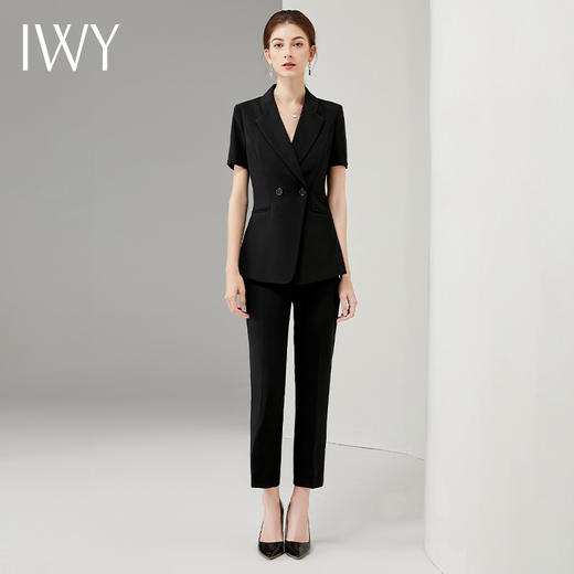 IWY/职业套装女夏季西服时尚黑色正装薄款短袖西装气质售楼部工作服C10220+P10409 商品图0