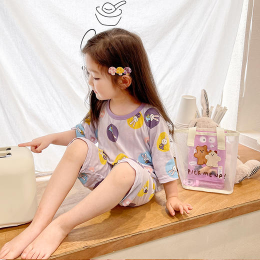【A类品质】【买一送一】儿童夏季新氧海岛棉8色家居服套装男童女童睡衣清爽透气卡通可爱 商品图5
