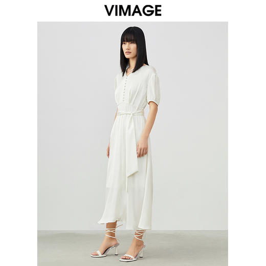 VIMAGE/纬漫纪夏季新款束腰法式高腰连衣裙V1707364 商品图4