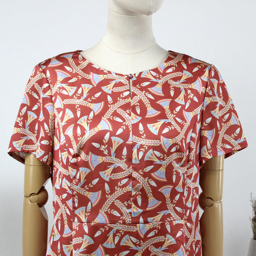 FOCALS福柯斯夏季圆领短袖印花中长款修身连衣裙FRGBX217JV 商品图3