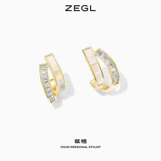 ZEGL法式高级感贝壳耳钉女小众设计感耳环复古925银针C型通勤耳饰 商品图1