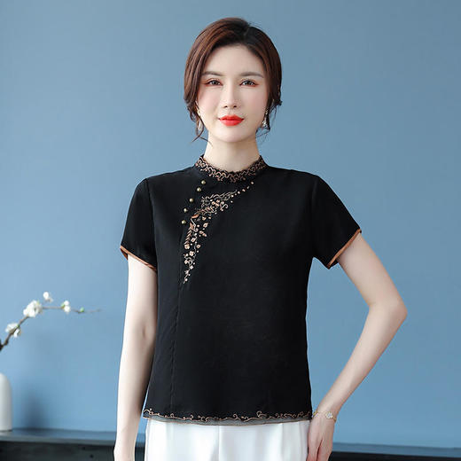 QY A8215绣花韩版修身显瘦气质洋气T恤 商品图0