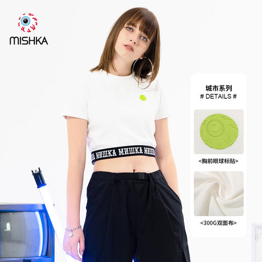 MISHKA大眼球潮牌2022春夏新品 女士短款修身休闲短袖T恤上衣M21100055W 商品图0