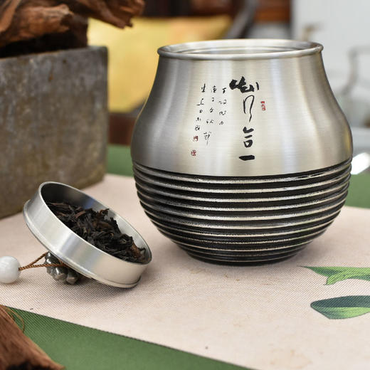 羽诗制造出品  朱关田题字阳明心学元素锡质茶叶罐 商品图1