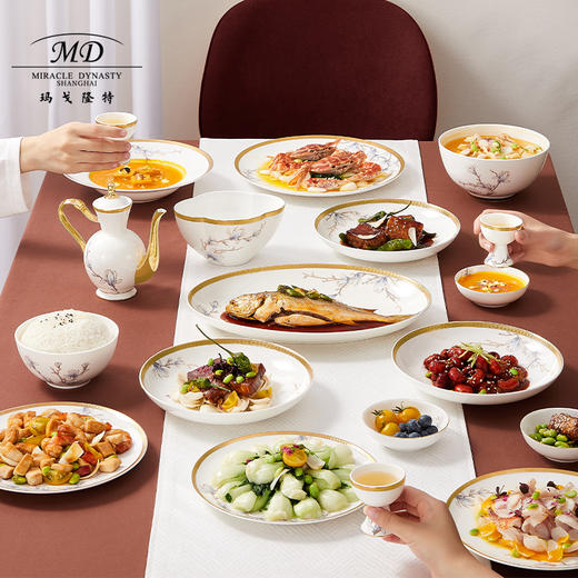 【6F】玛戈隆特 进博盛宴9头酒具套装 6人份骨瓷珐琅彩家用黄酒具酒杯套装 礼盒包装 商品图1