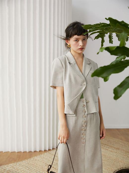 HeyDress醋酸西装外套女法式休闲短袖上衣气质垫肩职业西服 商品图0