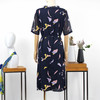FOCALS福柯斯夏季圆领短袖雪纺抽象印花中长款连衣裙F2YBX257BV 商品缩略图2