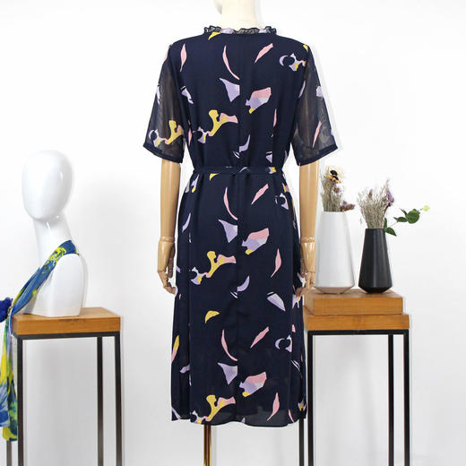 FOCALS福柯斯夏季圆领短袖雪纺抽象印花中长款连衣裙F2YBX257BV 商品图2