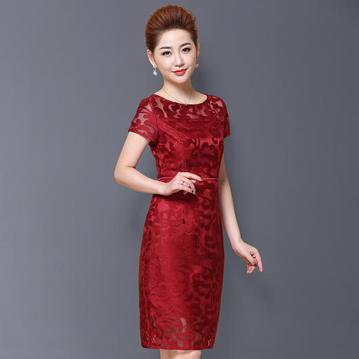 时尚刺绣修身妈妈装七分袖短袖妈妈装连衣裙DY-Q2916 商品图1