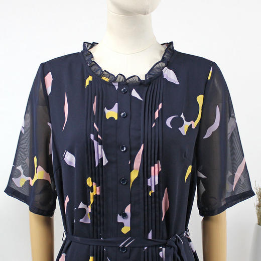 FOCALS福柯斯夏季圆领短袖雪纺抽象印花中长款连衣裙F2YBX257BV 商品图3