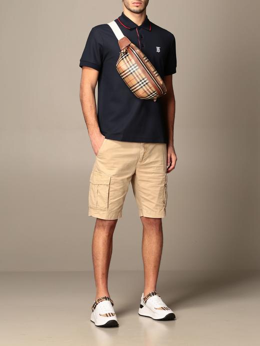 Burberry 博柏利 男士海军蓝（藏青色）标志性条纹门襟棉质珠地布Polo衫T恤 8017007 商品图8