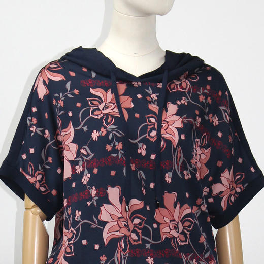 FOCALS女装夏季新款桑蚕丝连帽拼接套头印花衬衫上衣FRRBN237BV 商品图3