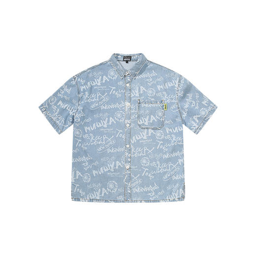 MISHKA大眼球潮牌2022春夏新品满印眼球印花短袖牛仔衬衫M21100213M 商品图3