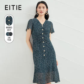 EITIE爱特爱夏季新款透视时尚波点轻薄雪纺连衣裙中长款6607324
