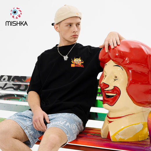 MISHKA大眼球 x BOGY合作系列 2022春夏趣味汉堡印花短袖T恤男女M21100064M 商品图0