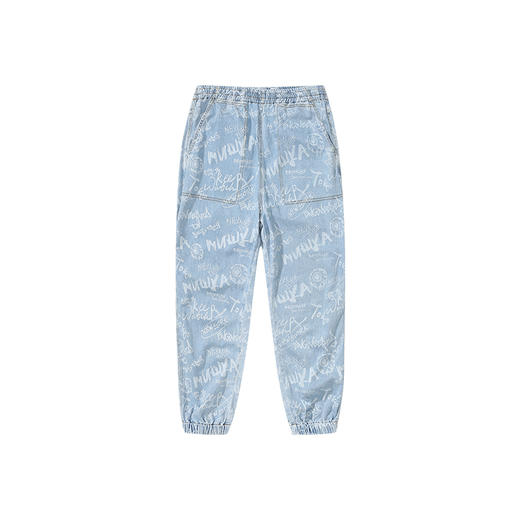 MISHKA大眼球潮牌2022春夏新品 满印印花休闲牛仔裤束脚裤长裤M21100907M 商品图4