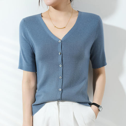 【JANNAH】夏季羊毛V领开衫短袖NJR-2006 商品图4