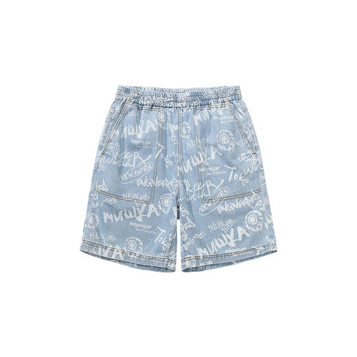 MISHKA大眼球潮牌2022春夏新品 满印印花休闲牛仔裤五分裤中裤M21100908M 商品图3