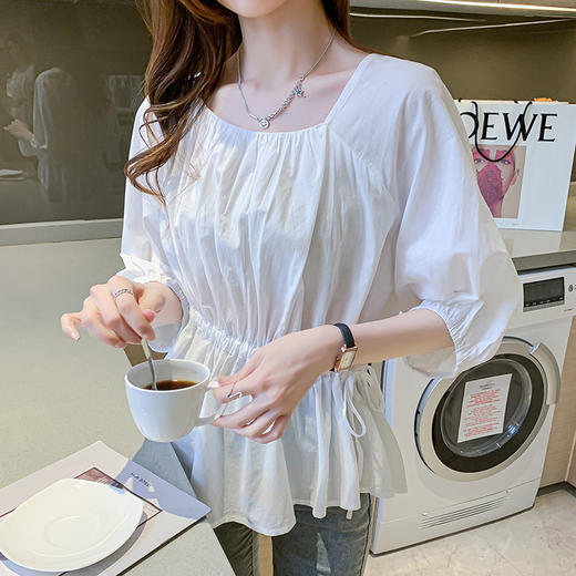 韩版宽松，设计感小众不规则荷叶边薄棉上衣衬衫娃娃衫KQL-6820A 商品图5