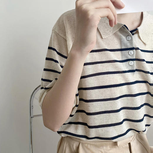 【JANNAH】超透气 天丝亚麻Polo针织衫 套头针织衫 商品图1