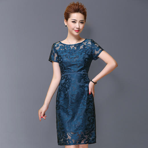 时尚刺绣修身妈妈装七分袖短袖妈妈装连衣裙DY-Q2916 商品图2