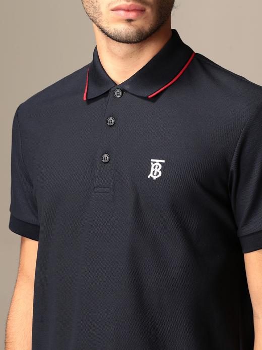 Burberry 博柏利 男士海军蓝（藏青色）标志性条纹门襟棉质珠地布Polo衫T恤 8017007 商品图7