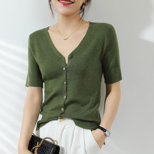 【JANNAH】夏季羊毛V领开衫短袖NJR-2006 商品图1