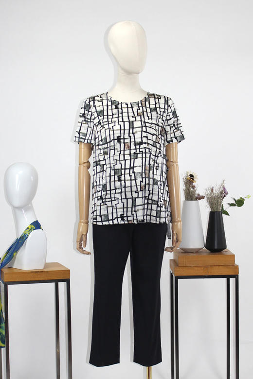 FOCALS女装夏季新款桑蚕丝圆领短袖印花衬衫T恤上衣FRRBN203NE 商品图5