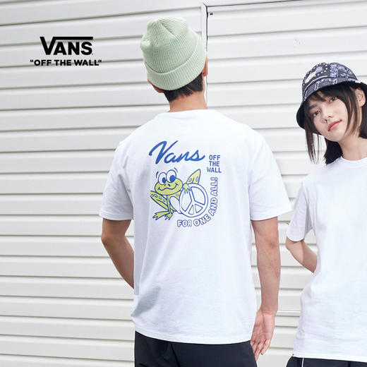 VANS男女情侣短袖T恤夏季宽松彩色图案和平青蛙白色VN0A7PZHWHT 商品图0