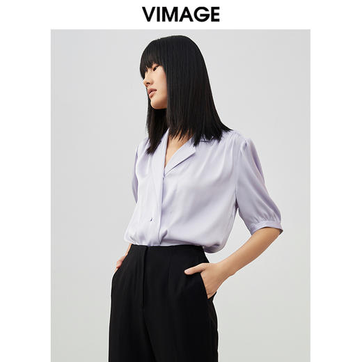 VIMAGE/纬漫纪夏季新款V领五分袖收腰显瘦女短衬衫V1709334 商品图3