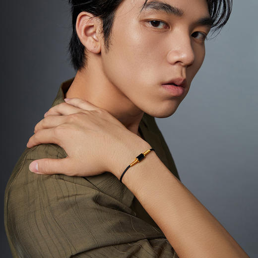 周六福金镶玉手绳足金和田墨玉黑色手链复古简约男女情侣礼物 商品图4