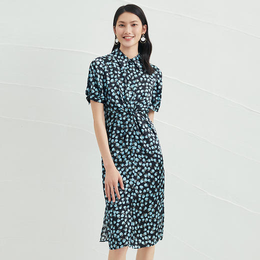 EITIE爱特爱夏季新款短袖立领收腰显瘦印花连衣裙6607370 商品图4