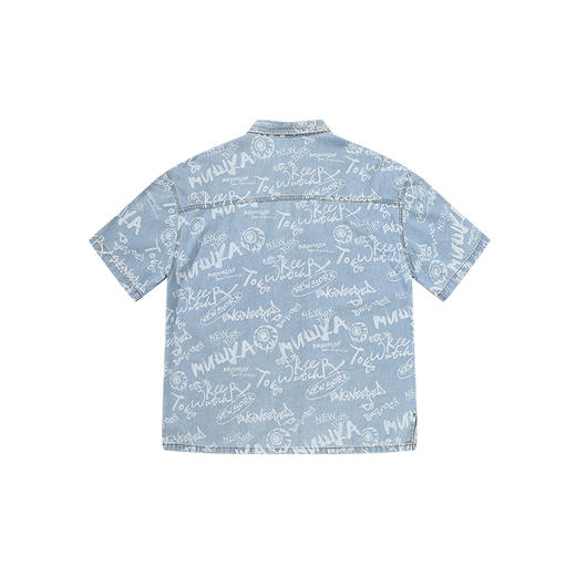 MISHKA大眼球潮牌2022春夏新品满印眼球印花短袖牛仔衬衫M21100213M 商品图4