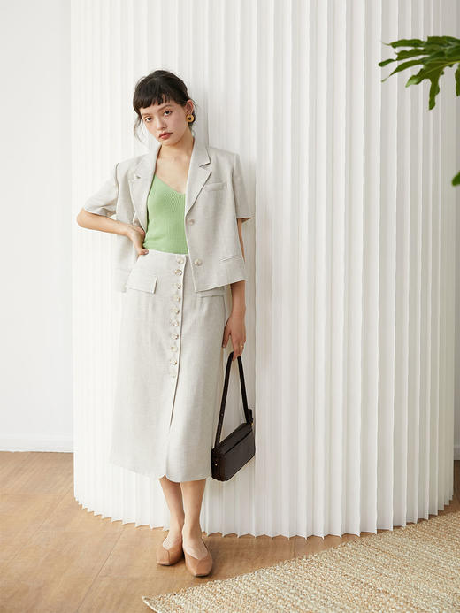 HeyDress醋酸西装外套女法式休闲短袖上衣气质垫肩职业西服 商品图1