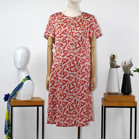 FOCALS福柯斯夏季圆领短袖印花中长款修身连衣裙FRGBX217JV