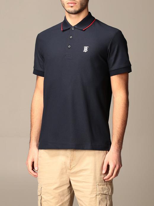 Burberry 博柏利 男士海军蓝（藏青色）标志性条纹门襟棉质珠地布Polo衫T恤 8017007 商品图5