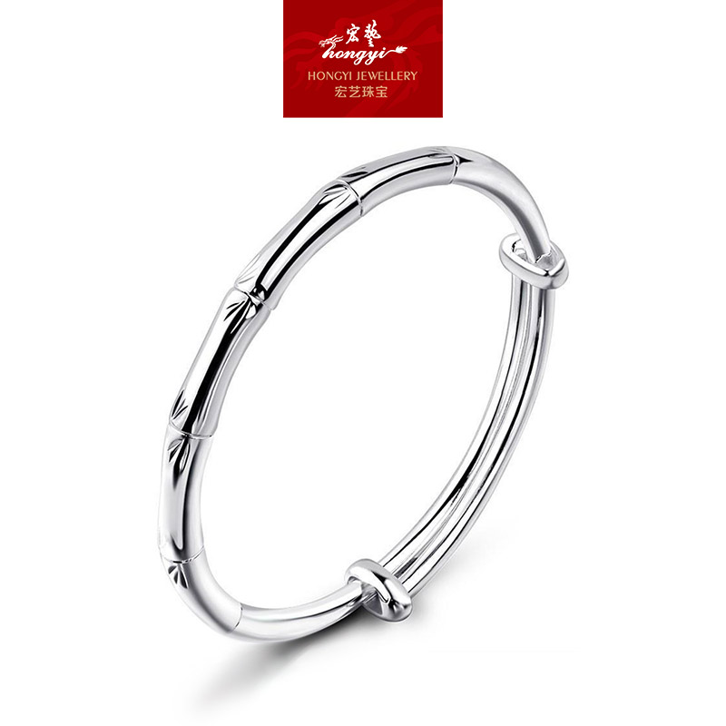 【宏艺珠宝】竹报平安七彩拉丝·足银手镯