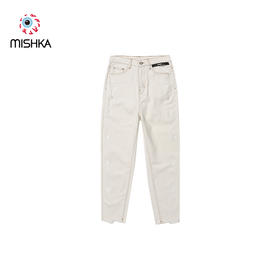 MISHKA大眼球潮牌2022春夏新品女士做旧破洞绣花直筒牛仔裤长裤M21100943W