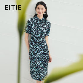 EITIE爱特爱夏季新款短袖立领收腰显瘦印花连衣裙6607370
